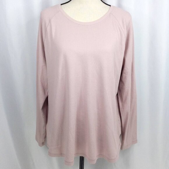 NWT Eddie Bauer Thermal Raglan Sleeve Crew Neck Top Womens XXL Pink Waffle Knit - Picture 1 of 8